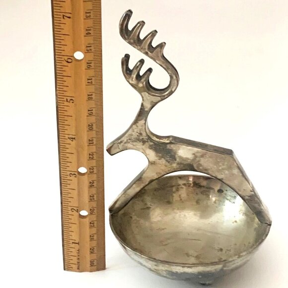 Vintage MCM REINDEER Metal Buck Handle Trinket Bowl Candy Nut Dish Lot of Patina - Picture 8 of 9